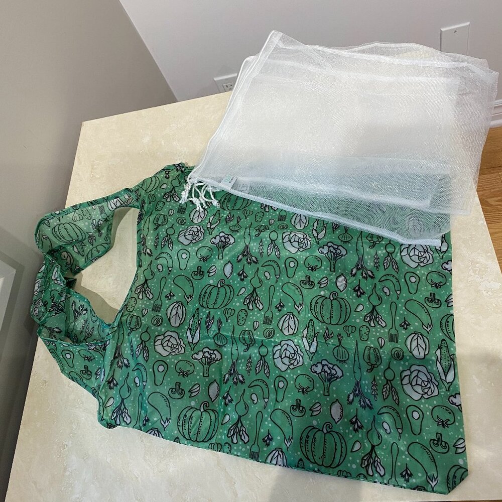 Reusable Shopping Grocery Bag + 4 Nylon Mesh Bags for Vegetable, Fruits, Travel